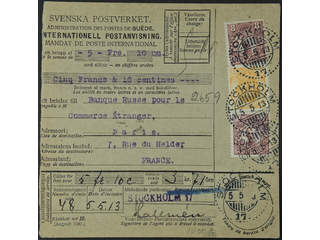 Sweden. Facit 81, 72 on cover, 2+2x8 öre on money order sent from STOCKHOLM 5.5.13 to …