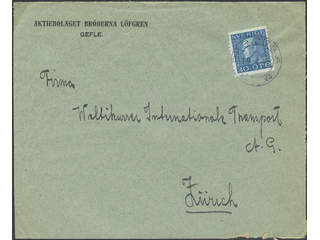 Sweden. Facit 185b on cover, 30 öre light blue on cover sent from PKP 278A to Switzerland.