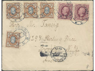 Sweden. Facit 53, 61 cover, 2×8+4×1 öre on cover sent from VÄNERSBORG L 6.2.12 to USA. …