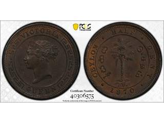 Ceylon Queen Victoria (1837-1901) 1/2 cent 1870, UNC, PCGS MS63 BN