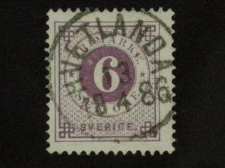 Sweden. Facit 31 used , 6 öre violett. Prakt-/LYX-stämplat HVETLANDA 13.4.1886.