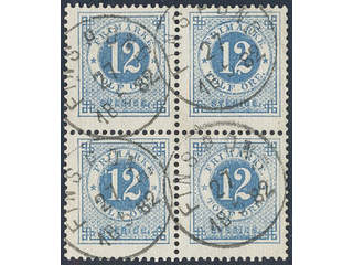 Sweden. Facit 32e used , 12 öre dull greyish blue in block of four. Cancelled FINSPONG …