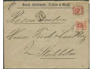 Sweden. Facit 46 cover , 2x20 öre on registered cover sent from SÖDERKÖPING 20.2.1891 to …