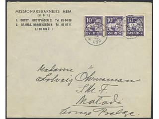 Sweden. Facit 146C cover, 3×10 öre on cover sent from LIDINGÖ 1 LBR 16.11.36 to Belgian …