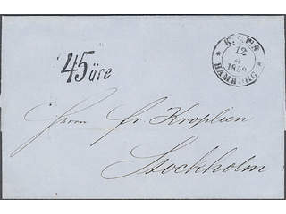 Sweden. Foreign-related cover. Germany. Unpaid letter sent from Hamburg to Stockholm. …