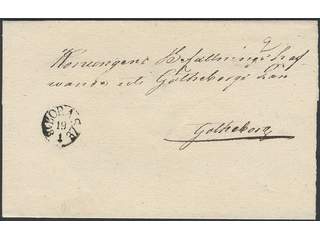 Sweden. P county. BORÅS 19.1.1837, arc postmark. Borås type 2 on cover sent to Gothenburg.