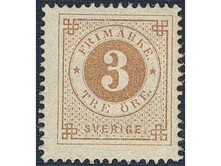 Sweden. Facit 17b ★ , 3 öre yellow-brown on smooth paper. Fresh copy.