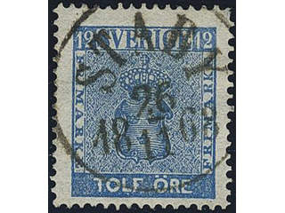 Sweden. Facit 9c3 used , 12 öre blue, perforation of 1865. EXCELLENT cancellation STABY …