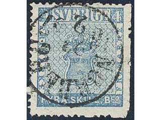 Sweden. Facit 2e used , 4 skill blue, medium-thick paper, badly perforated with a lot of …