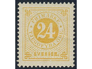 Sweden. Facit 34j ★, 24 öre orange-yellow on calendered paper. Superb.