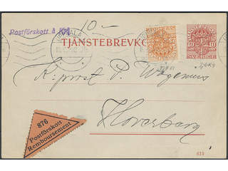 Sweden. Postal stationery, official postcard Facit TjbK9, 51 , Postcard 10 öre …