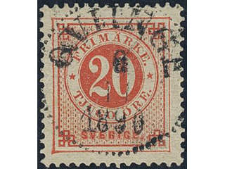 Sweden. Facit 46d used, 20 öre dark orange-red on yellowish paper. EXCELLENT …
