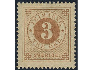 Sweden. Facit 17d ★, 3 öre orange-brown on yellowish paper. Superb.