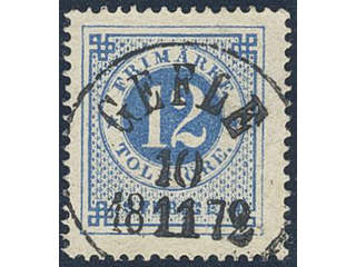 Sweden. Facit 21g used , 12 öre greenish blue on ordinary paper. EXCELLENT cancellation …