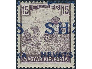 Yugoslavia. Michel 71 ★★, 1916 SHS overprint 15 f violet with heavy misplaced overprint …