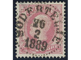 Sweden. Facit 45b used , 1886 Oscar II with posthorn on back 10 öre pale violet-carmine. …