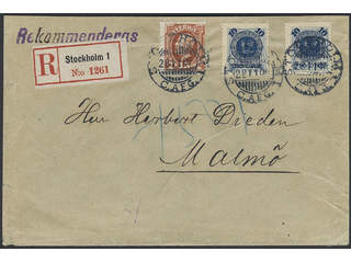 Sweden. Facit 50, 55 cover, 2×10/12+15 öre, scarce combination, on registered cover sent …
