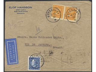 Sweden. Air mail cover Facit 168, 185 , 30 öre + 2×1 kr on air mail cover sent from …