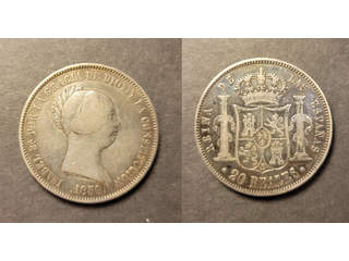Spanien Isabel II (1833-1868) 20 reales 1850, VF-XF lätt rengjord