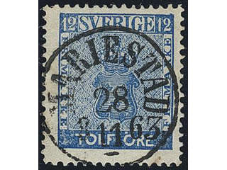Sweden. Facit 9c2 used , 12 öre blue. EXCELLENT cancellation MARIESTAD 28.11.1863. One …