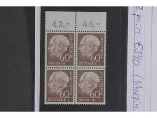 Germany, GFR (BRD). Michel 190 ★★, 1954 Theodor Heuss I 60 pf brown-red in block of …