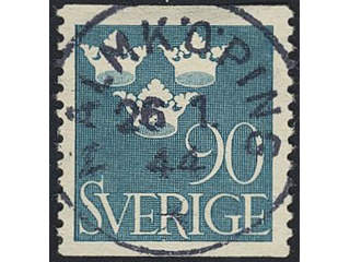 Sweden. Facit 293 used , 1939 Three Crowns 90 öre light blue. EXCELLENT cancellation …