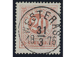 Sweden. Facit 22g used , 20 öre dull red. EXCELLENT cancellation WESTERÅS 31.3.1876.