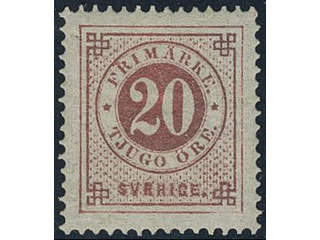 Sweden. Facit 33a ★, 20 öre carminish red - dull red. Superb. Certificate HOW 4, 4, 4 …