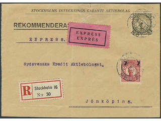 Sweden. Facit 90, 99 cover , 7/10+40 öre on registered special delivery cover front sent …
