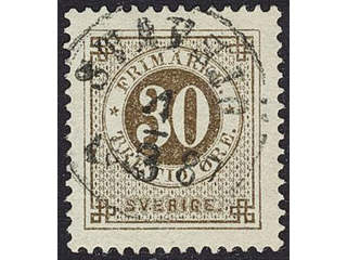 Sweden. Facit 35j used , 30 öre oliveish yellow-brown. Superb/EXCELLENT cancellation …