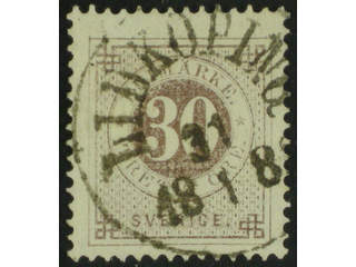 Sweden. Facit 35a used , 30 öre brown. Superb cancellation LIDKÖPING 31.1.188x.
