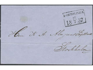 Sweden. T county. RAMUNDEBODA 17.7.1857, rectangular postmark. Cover sent during the …
