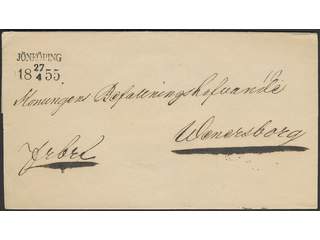 Sweden. F county. JÖNKÖPING 27.4.1855, rectangular postmark. Type 4 with almost the …