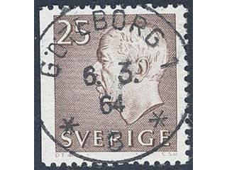 Sweden. Facit 420B used , 1962 Gustaf VI Adolf, type 3 25 öre brown, imperf at left. …