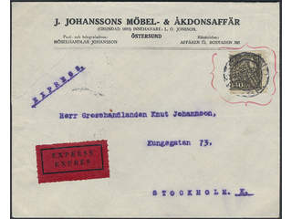 Sweden. Facit 155 cover , 1921 Gustaf Vasa 140 öre black on special delivery cover sent …