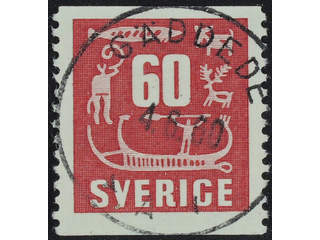 Sweden. Facit 460 used , 1954 Rock Carvings 60 öre red. EXCELLENT cancellation GÄDDEDE …