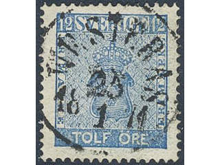 Sweden. Facit 9d3 used , 12 öre light blue, perforation of 1865. EXCELLENT cancellation …