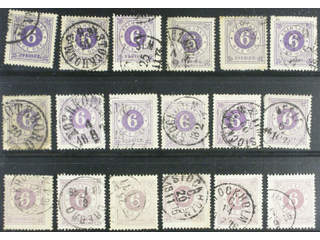 Sweden. Facit 20 used , 6 öre violet, eighteen used copies. Shades, varieties, …