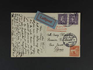 Sweden. Air mail cover Facit 142A, 175C , 5+2x15 öre on air mail postcard sent from …