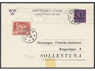 Sweden. Postal stationery, double postcard Facit pKd36 , Reply postcard 30+30 öre, with …