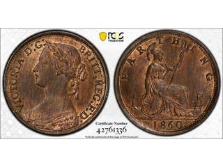 Storbritannien Queen Victoria (1837-1901) 1 farthing 1860, UNC, PCGS MS64 RB