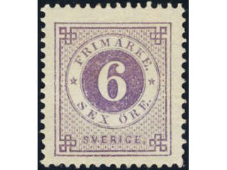 Sweden. Facit 31j ★★, 6 öre bluish lilac on calendered paper. Opinion (shade) by O.P. …
