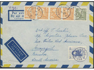 Sweden. Air mail cover Facit 272, 281, 392 , 4×5+30+40 öre on air mail cover sent from …