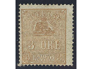 Sweden. Facit 14B ★ , 3 öre brown, type II. Residue from mounting. SEK 2200