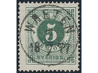 Sweden, Sverige, Sverige, Sverige. Facit 19d used, 5 öre blue-green. EXCELLENT …