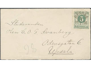 Sweden. Facit 30k cover , 5 öre dark green on beautiful small local cover with excellent …