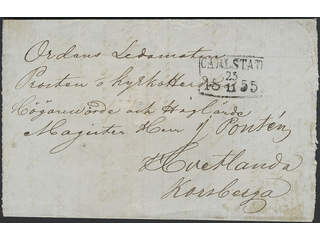 Sweden. S county. CARLSTAD 25.11.1855, rectangular postmark type 7 on cover sent during …