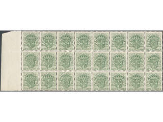 Sweden. Official Facit Tj30vm ★★, 5 öre green inverted watermark crown in block of 24. …