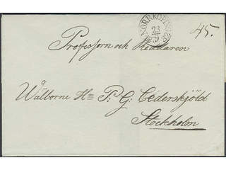Sweden. E county. NORRKÖPING 23.9.1832, arc postmark. Type 2 on cover sent to Stockholm. …