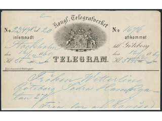 Sweden. Postal documentation. Telegraphic business. Five telegrams 1850–1900s, of which …